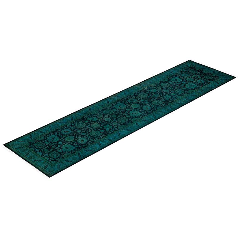 Overdyed One-of-a-Kind Hand-Knotted Area Rug - Green - 3' 2" x 12' 1"