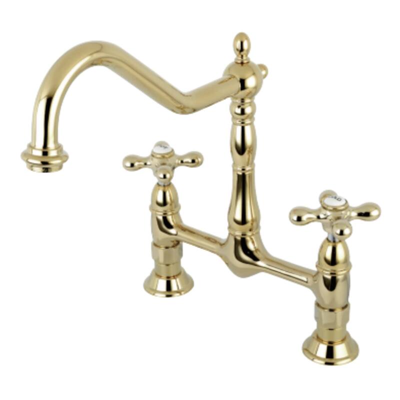 Kingston Brass Heritage Bridge Kitchen Faucet with Metal Cross Handles