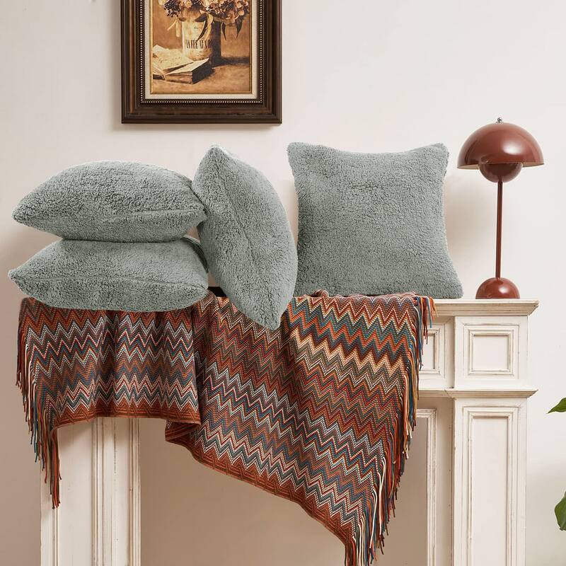 Accent Sherpa Pillow Cover Set of 4 20Inch x 20Inch, NO INSERT