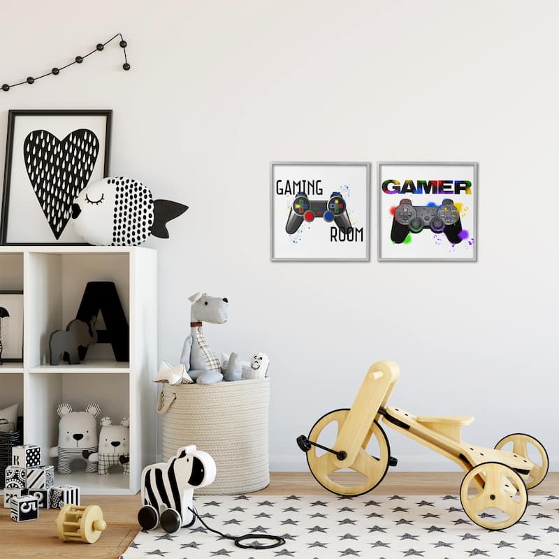 Stupell Retro Gaming Room Control Framed Giclee Art Design By Kim Allen, Marcus Prime (Set of 2)