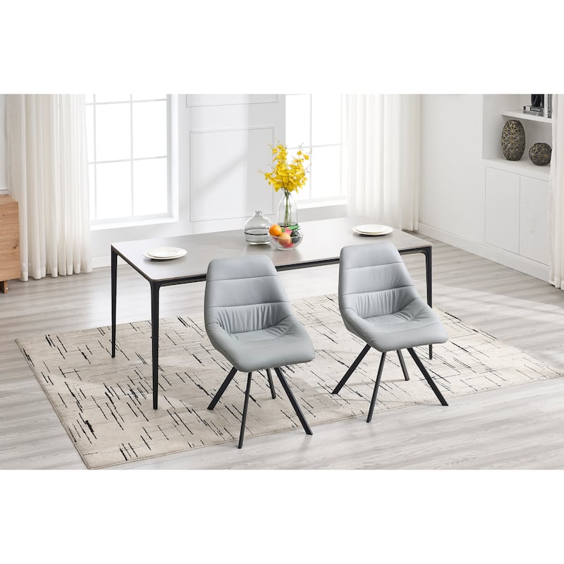 Grey Thickened Fabric Dining Chair with Metal Legs Set of 2