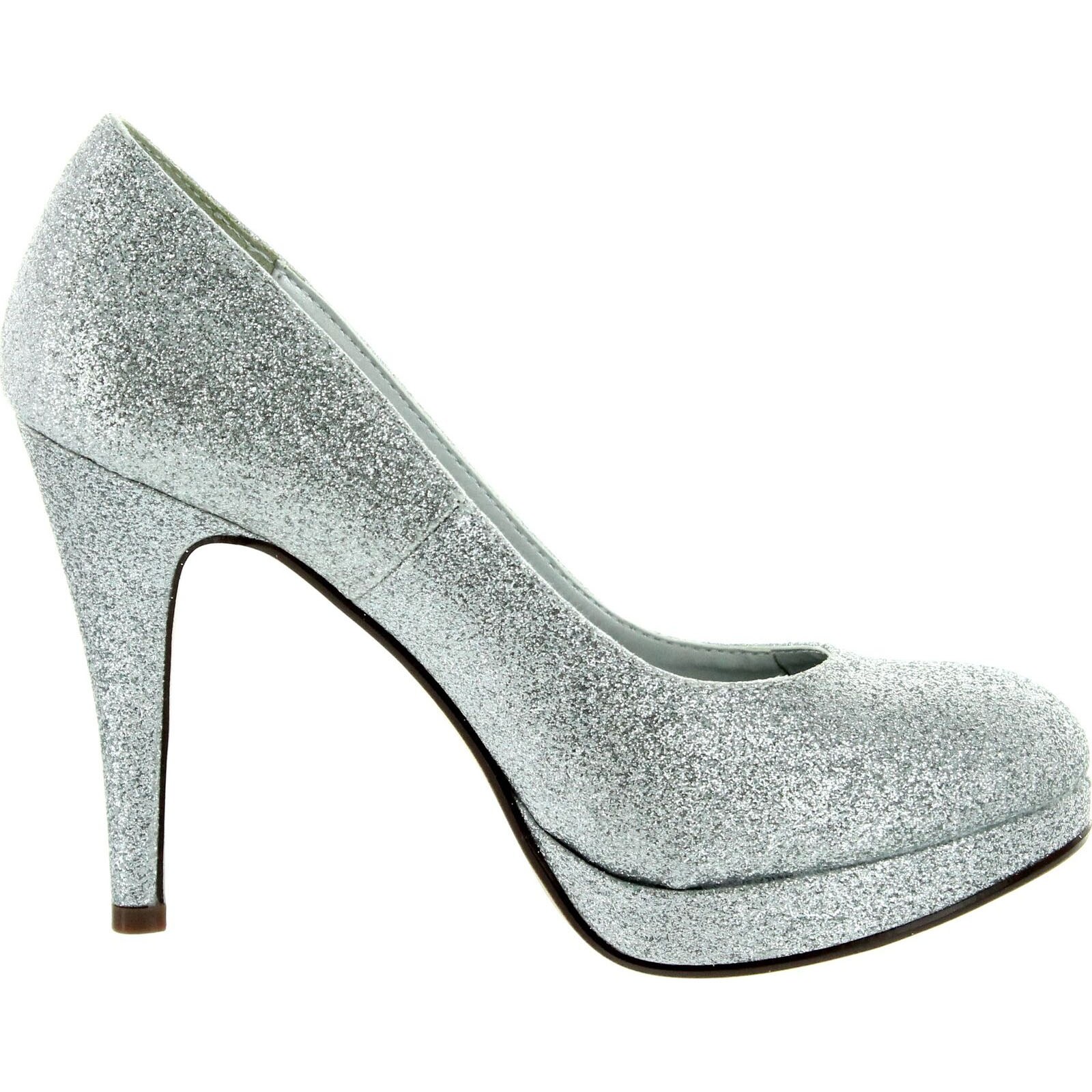 silver glitter closed toe heels