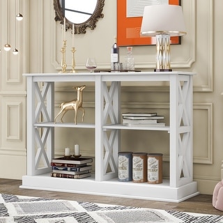 White Wood Entryway Console Table with 3-Tier Open Storage Spaces - Bed ...
