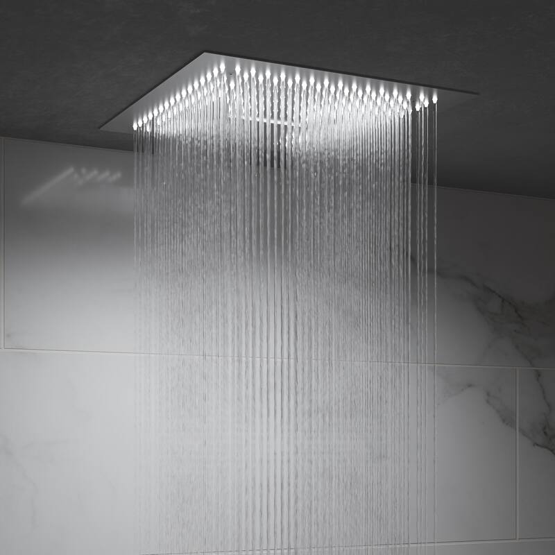 Digital Thermostatic Shower Set with Remote-Control LED Lights, Rainfall/Waterfall Combo and Massaging Jets
