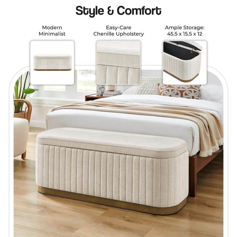 NPD Furniture Clinton Chenille Storage Bench