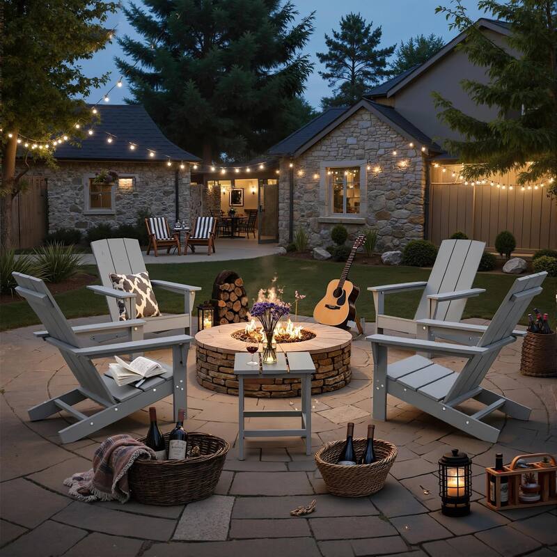 Kullavik 7-piece Adirondack Chair and Smokeless Fire Pit Table Set