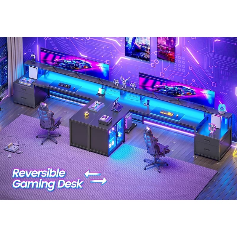 L Shaped Gaming Desk Drawers Computer Desk with Display Cabinet