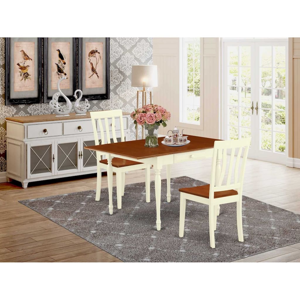 HomeStock 3-Piece Buttermilk and Cherry Finish Rectangular Solid Wood Top With Dropleaf Dining Table Set