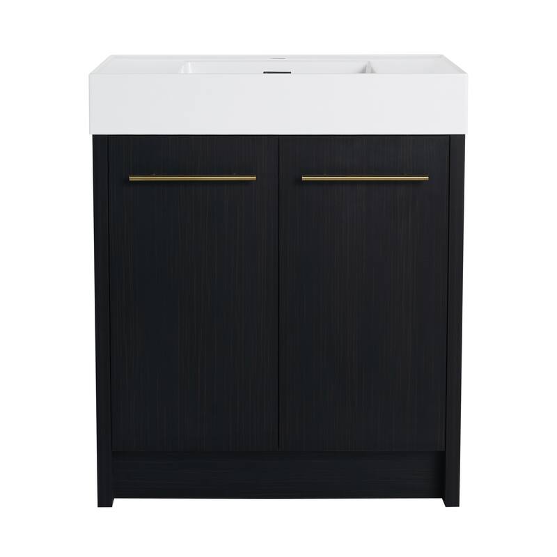 24" Bathroom Vanity with Resin Sink, Soft Close Hinges, Adjustable Storage, Black Chestnut Color, Freestanding Cabinet