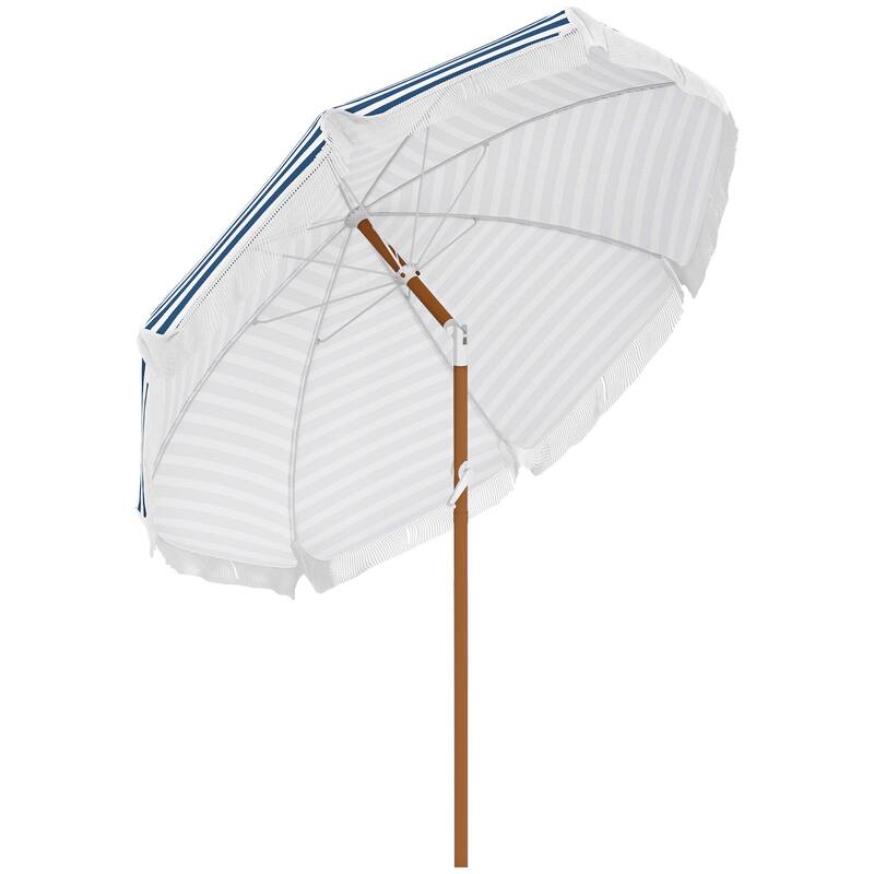 7x7 ft Tiltable Outdoor Patio Umbrella with Vented Canopy, Fringed Ruffles, and Flounce - Blue Strip - Blue