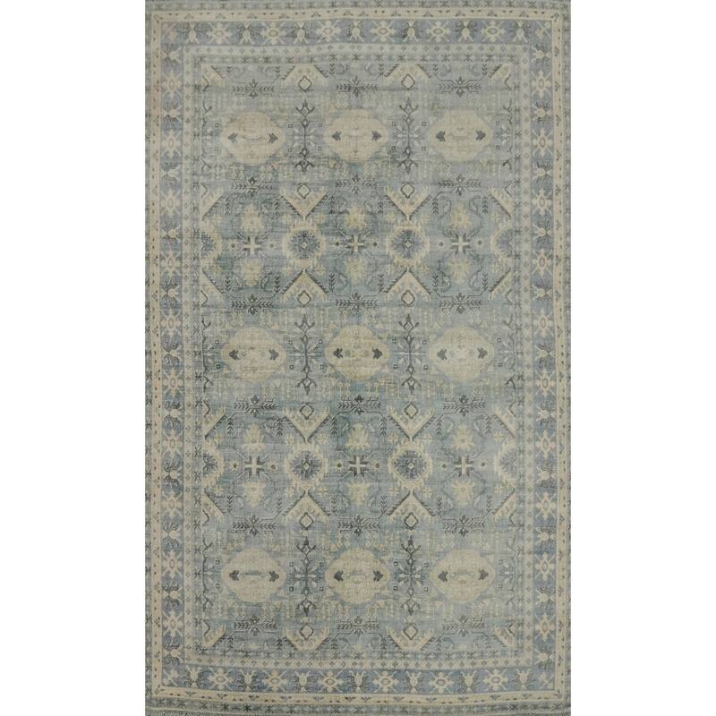 Hand-knotted Transitional Silk Carpet Grey Oushak Rug Geometric Oriental Area Rug - 9' 9'' X 6' 6''