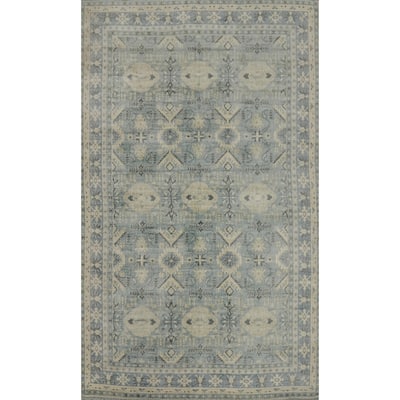 Hand-knotted Transitional Silk Carpet Grey Oushak Rug Geometric Oriental Area Rug - 9' 9'' X 6' 6''