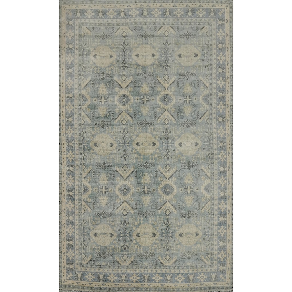 Hand-knotted Transitional Silk Carpet Grey Oushak Rug Geometric Oriental Area Rug - 9' 9'' X 6' 6''