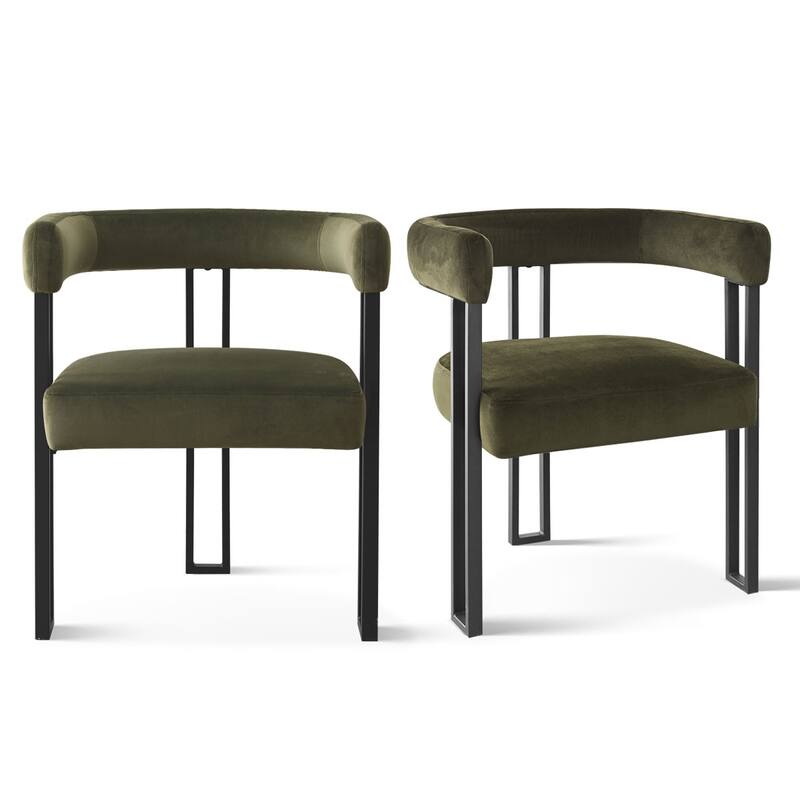 Modern Velvet Upholstered Dining Armchairs with Black Metal Legs (Set of 2/4/6) - Set of 2 - Olive-2-piece