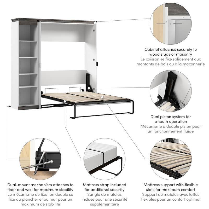 Orion Full Murphy Bed with Shelves (81W) by Bestar