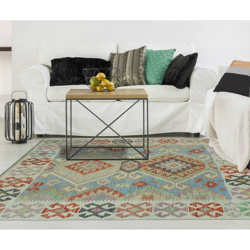 Sun Faded Flatweave Alaska Blue/Ivory Rug - 5'0" x 6'6"