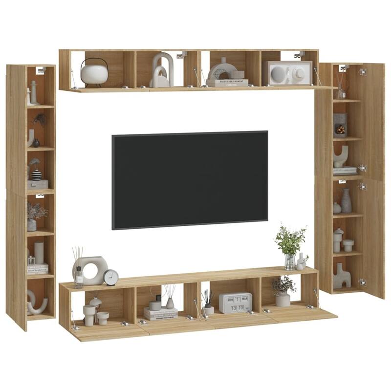 vidaXL TV Cabinet Set Set of 8 Sonoma Oak Engineered wood Multiple sizes - 11.8 x 39.4 x 11.8 in