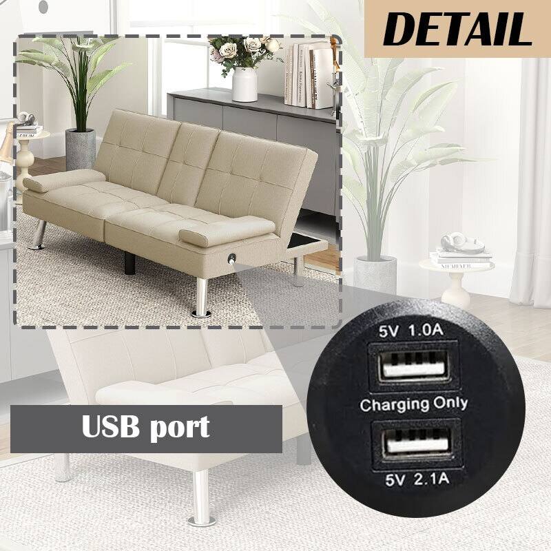 Linen Upholstered Modern Convertible Folding Futon Sofa Bed for Compact Living Space