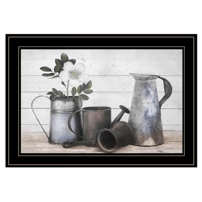 TrendyDecor4U Farmhouse "Floral Farmhouse II" Framed Print Wall Art by Robin-Lee Vieira