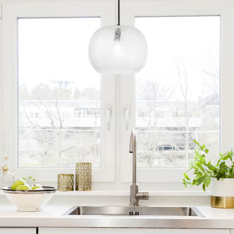 River of Goods Black Metal and Glass 9.75-Inch Pendant Light with Adjustable Hanging Cord - 9.75" x 9.75" x 9.75/68.75"