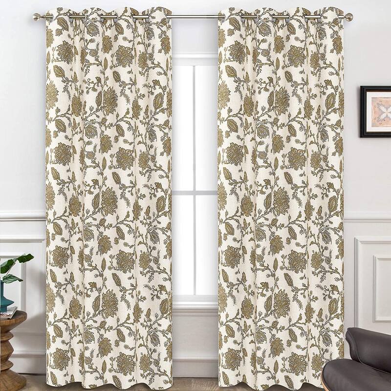 Oleson Jacobean Floral Linen Blend Blackout Curtain Panel