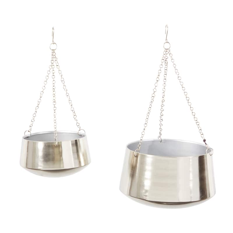 Black, Gold or Silver Metal Indoor Outdoor Hanging Dome Wall Planter with Chain (Set of 2)