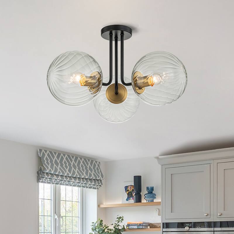 3 - Light 22'' Modern Sputnik Globe Glass Semi Flush Mount Light