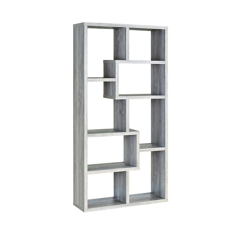 Wooden Bookcase with Shelves - Modern Storage Organizer, Gray Finish - 35