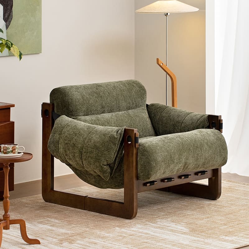 Contemporary Chenille Arm Chair with Cushion Back - Olive Green