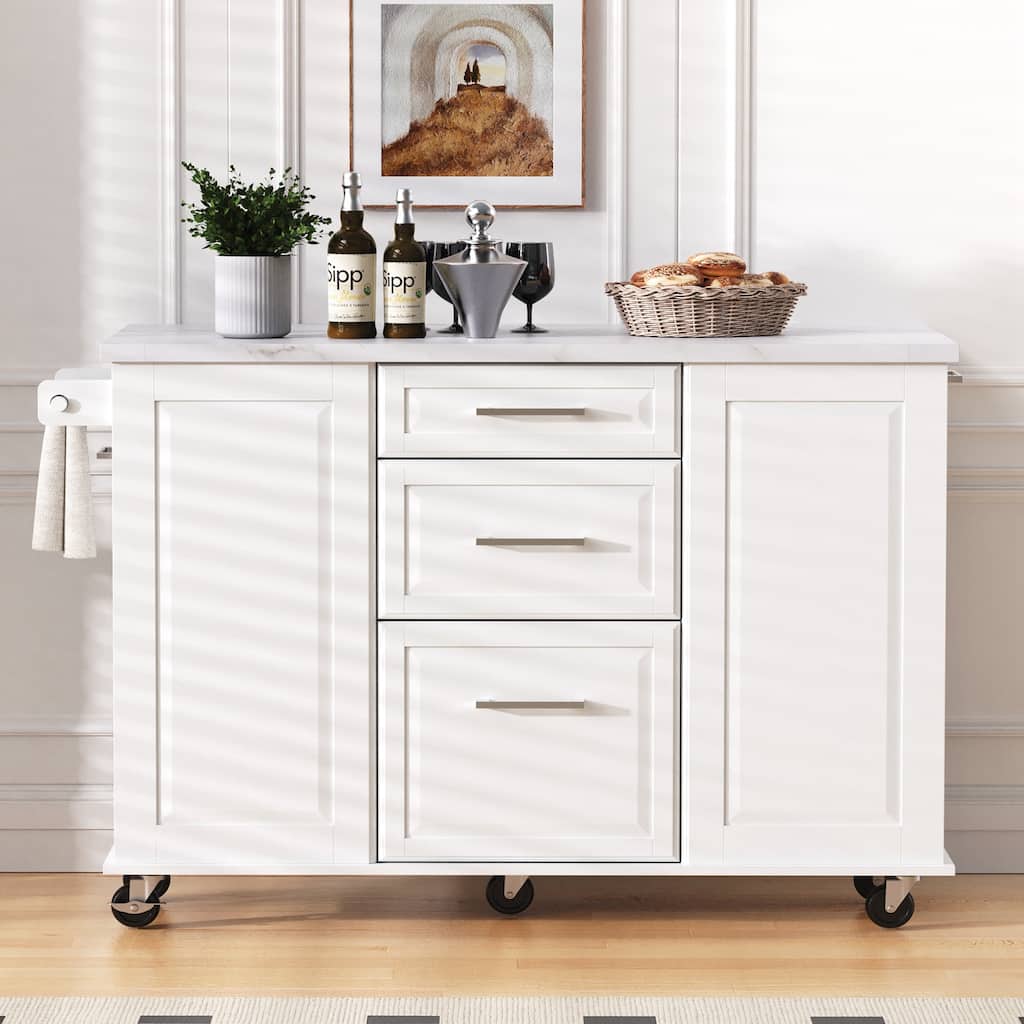 Kitchen Island with Storage Tilt Trash Can Cabinet and Pull Out Cabinet Organizer