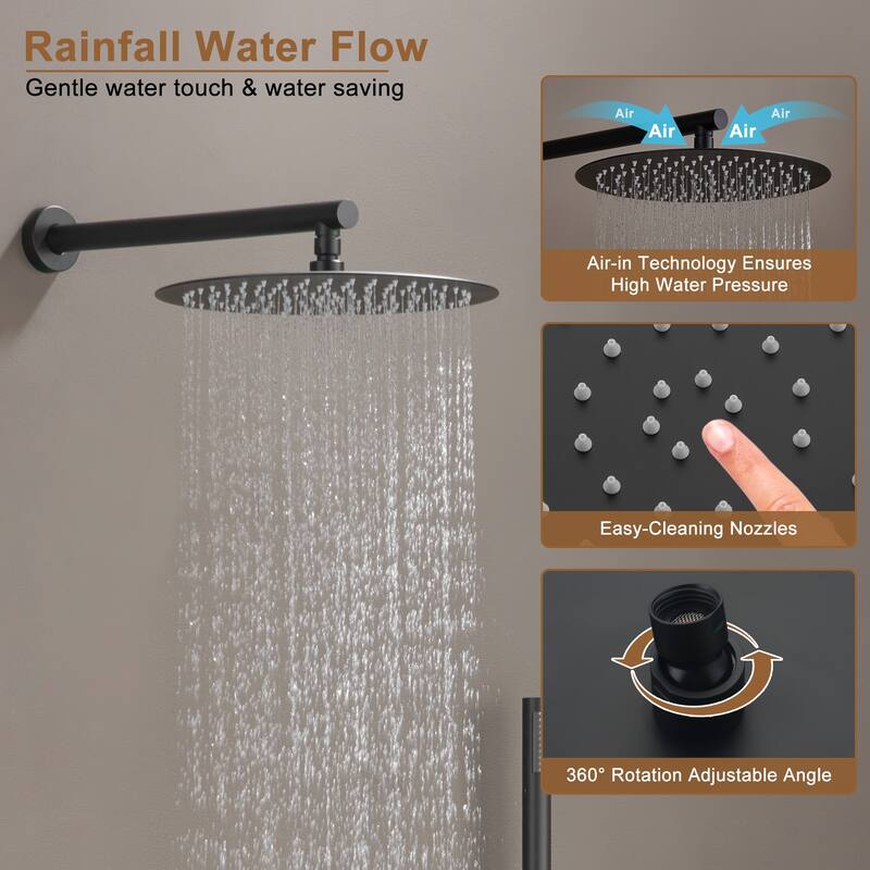 CASAINC 3-function Luxury Thermostatic Dual Shower Faucet Shower System with 6 Body Spray Jets