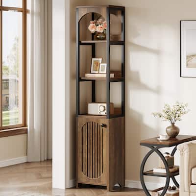6-Tier Narrow Bookcase with Louvered Door Cabinet for Small Space