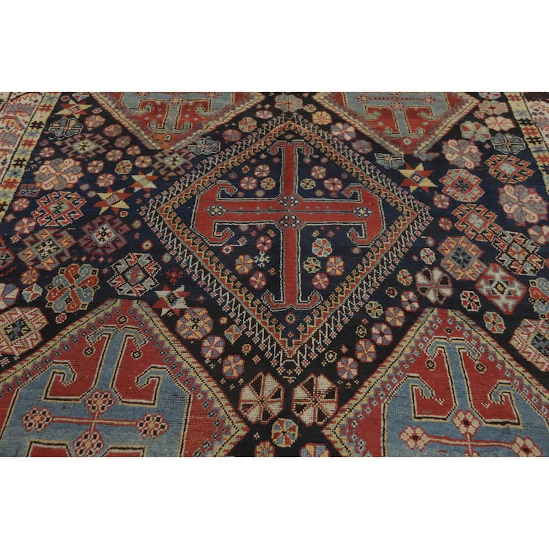 Hand Knotted Oriental 100% Wool Carpet Traditional Tribal Navy Blue & Blues Shiraz Area Rug - 8' 3'' X 7' 2''