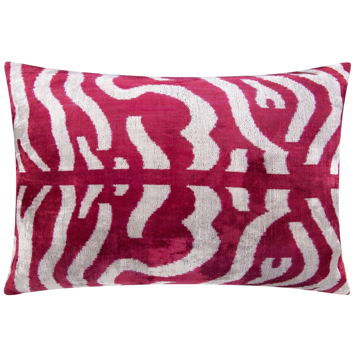 Luxury Handmade Silk Velvet Pillow 16x24, Pink & White Zebra Design, Super Soft - 16"x24"