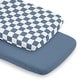 preview thumbnail 1 of 4, Sweet Jojo Designs Blue Gingham Checkered Plaid Boy 2 Pack Baby Bassinet Fitted Sheets - Solid Steel and Vintage Checkerboard