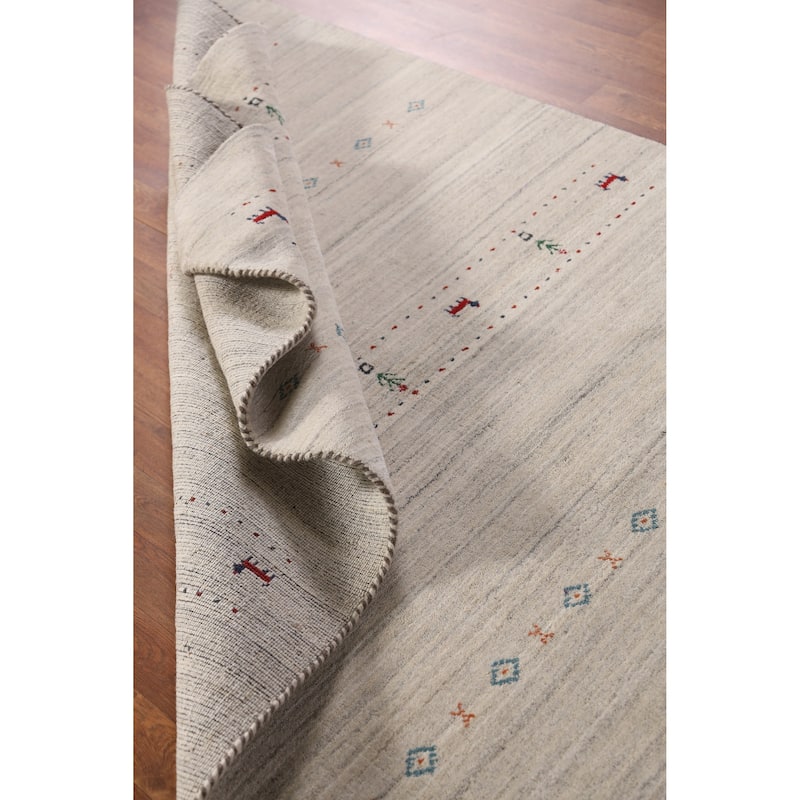 Beige Tribal Gabbeh Indian Area Rug Hand-Knotted Wool Carpet - 5'0" x 7'9"