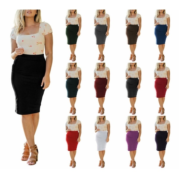 NioBe Clothing Womens High Waist Cotton Fitted Pencil Skirt Knee Length