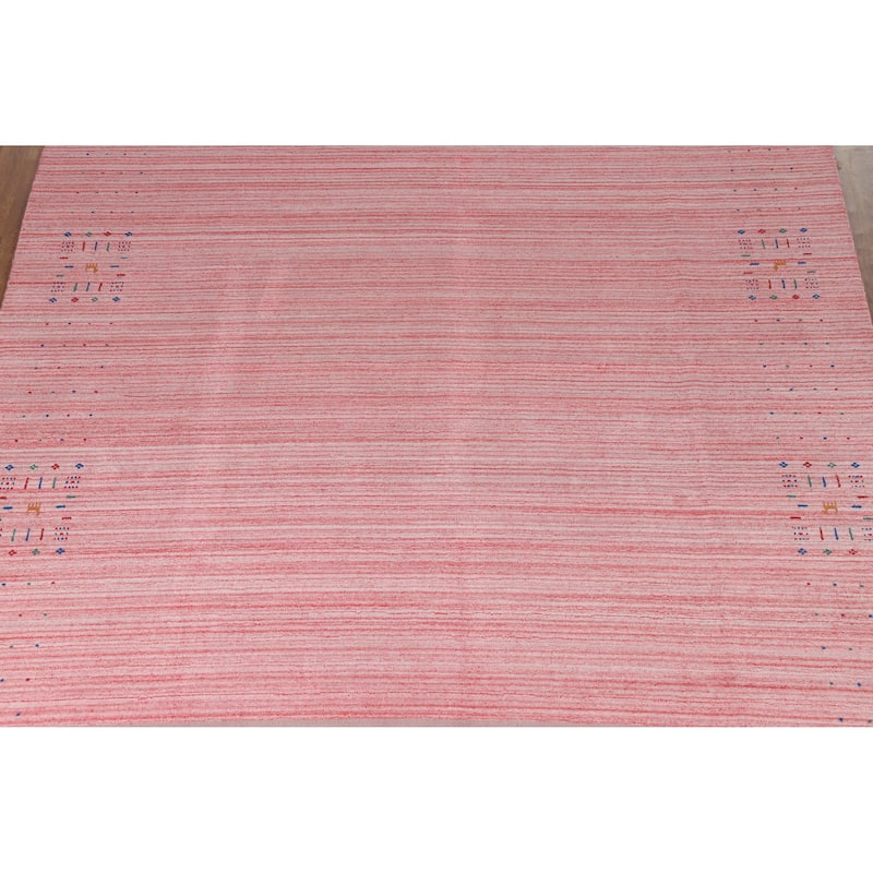 Striped Pink Gabbeh Indian Area Rug Hand-Knotted Wool Carpet - 8'2" x 9'11"