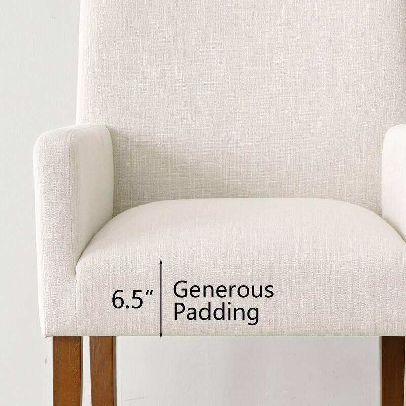 Linen Upholstered Armchairs with Wide Seat, High Back and Solid Wood Legs, Set of 6