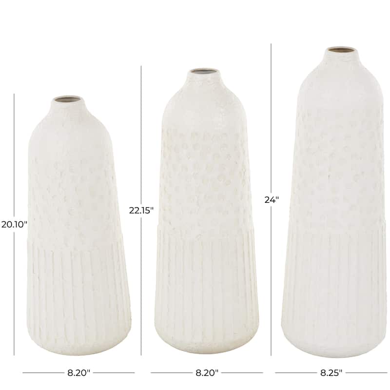 Metal Textured Decorative Vase with Honeycomb Pattern - Set of 3 White - Roche River Decor - 8"W x 8"L x 24"H