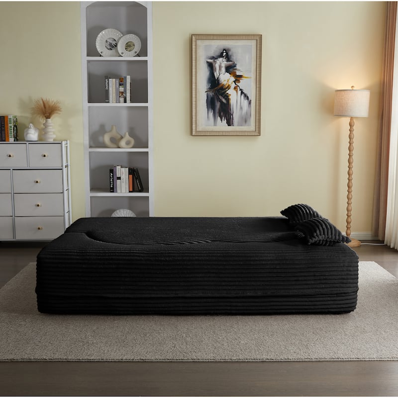 Full Size Floor Sleeper Sofa - 15" Folding Mattress, No Assembly Corduroy Sofa Bed with 2 Pillows