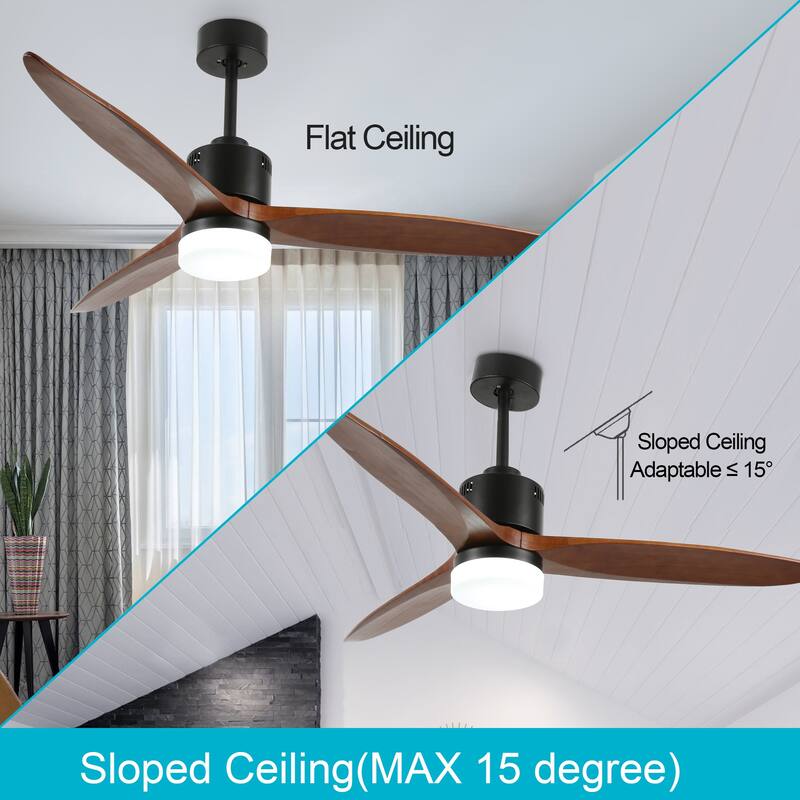 CurveCurio 52'' Indoor Classical LED Sliver Ceiling fan with LED light and Remote, DC Motor, 3 Wood Blades - 52 inches