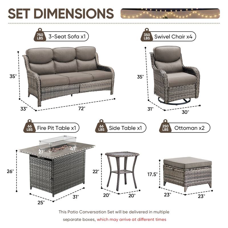 Pocassy Outdoor Fire Pit Sofa Swivel Chairs Ottoman Furniture Set