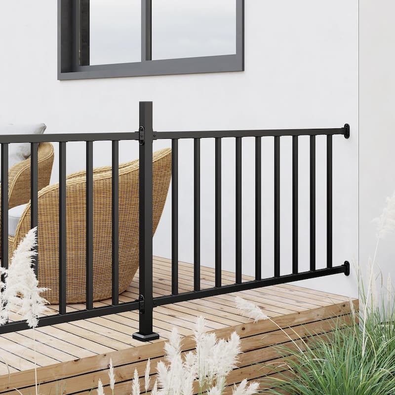 28 in. H x 4 ft W Black Metal Stair Railing Kit with Balusters for Residential and Commercial Use