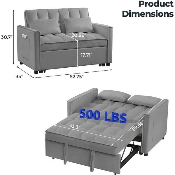 dimension image slide 1 of 3, 3 in 1 Velvet Sofa Bed with Adjustable Backrest