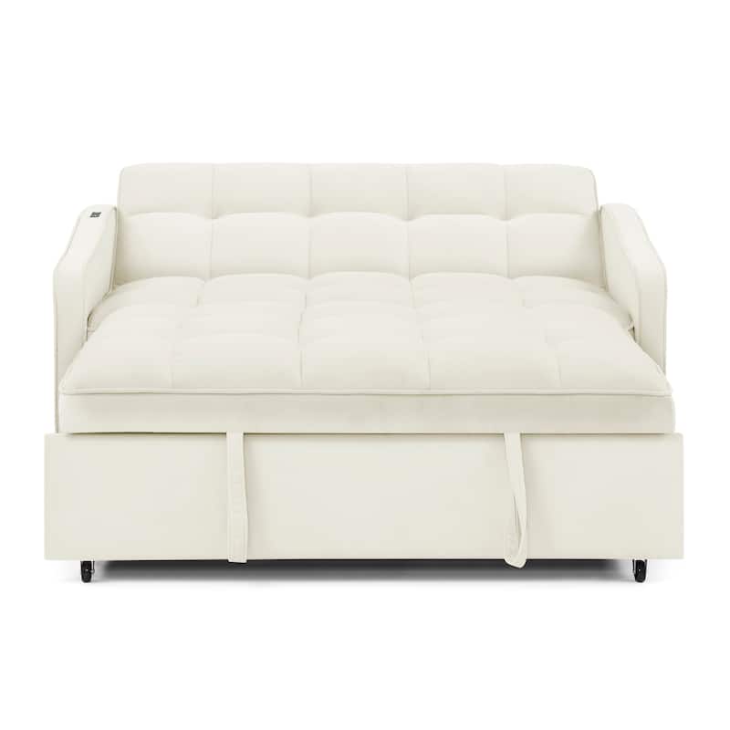 Mid-Century Modern Sofa Bed with USB Charging and Adjustable Backrest