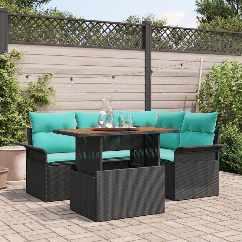 vidaXL 5 Piece Garden Sofa Set with Cushions - 73.8×52.2×27.2 - Black