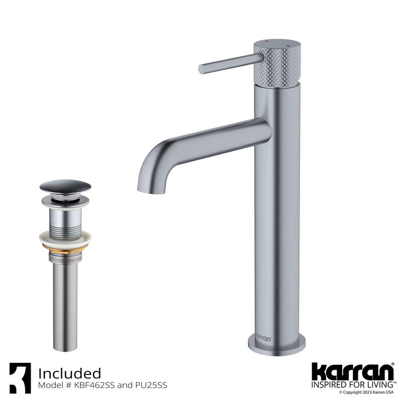 Karran Tryst KBF462 Single-Handle Single Hole Vessel Bathroom Faucet with Matching Pop-up Drain