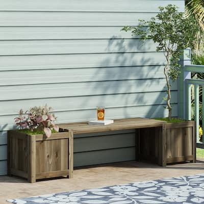 Elina Outdoor Pine Wood Outdoor Planter Bench by Christopher Knight Home
