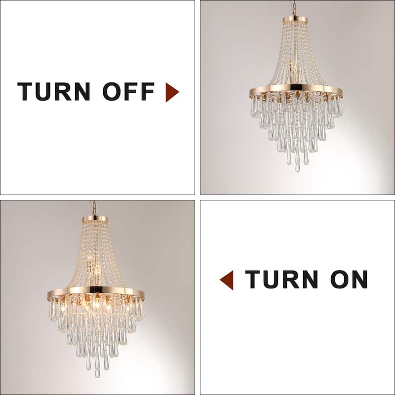 20" Modern Crystal Pendant Chandelier with Elegant 11-Light Hanging Light Fixture Tiered Design for Dining Room, Living Room